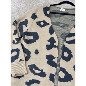 Blue Buttercup Womens Leopard Print Cardigan Tan Black M Animal Boho Grunge Cozy